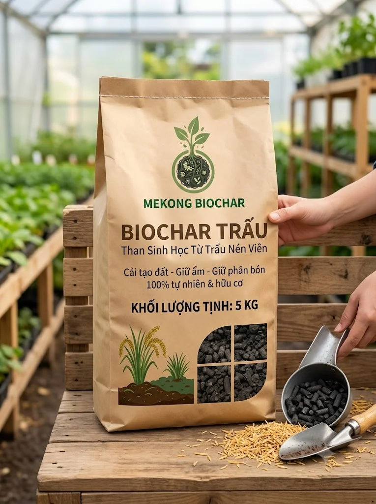 Than sinh học Biochar từ trấu – Bao 5 kg cho vườn nhà, rau sân thượng