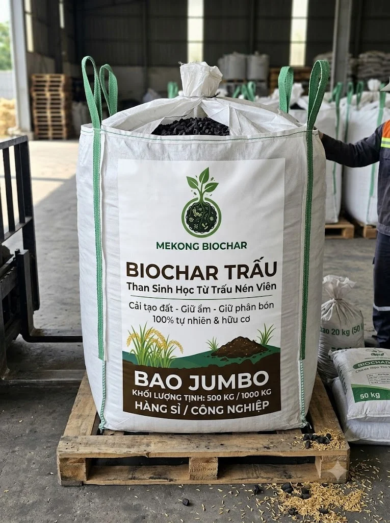 Biochar số lượng lớn – Bao jumbo cho HTX, đại lý và nhà máy phân bón